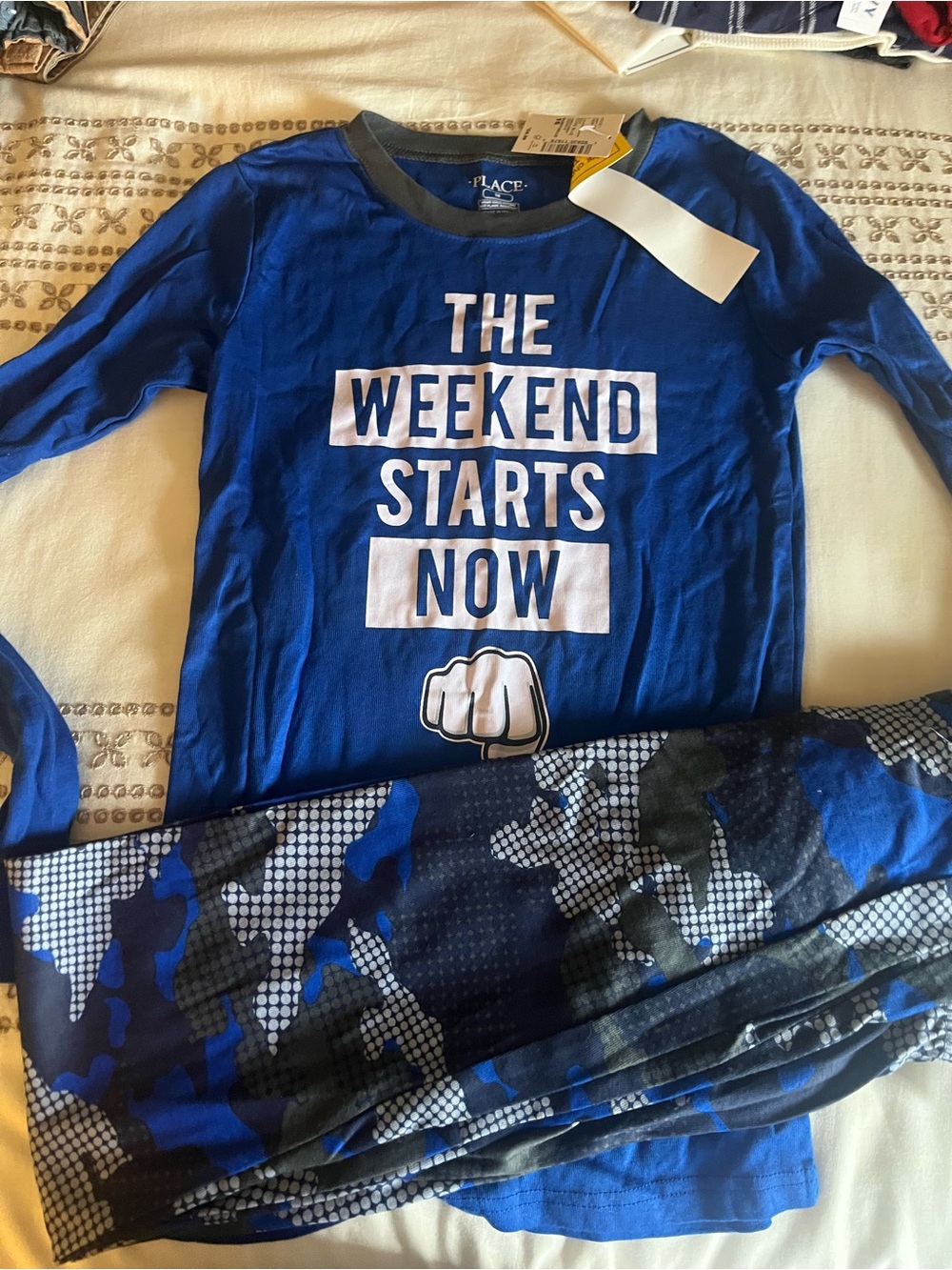 The Children's Place Blue Long-Sleeve 'The Weekend Starts Now' Pajama Set